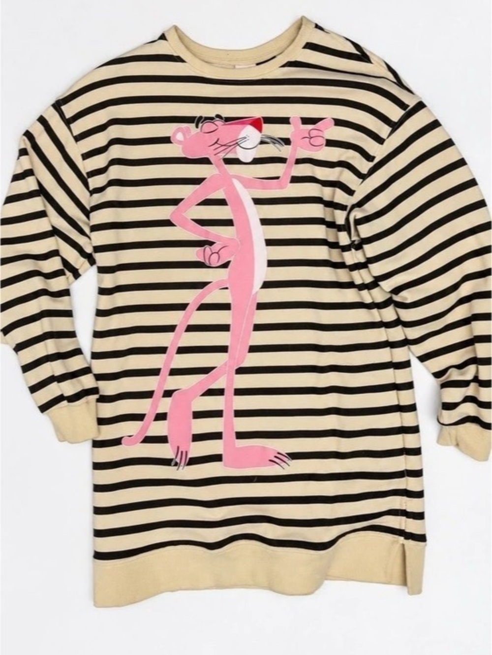 PINK Striped Graphic Top in Cream & Black Size Medium Like New